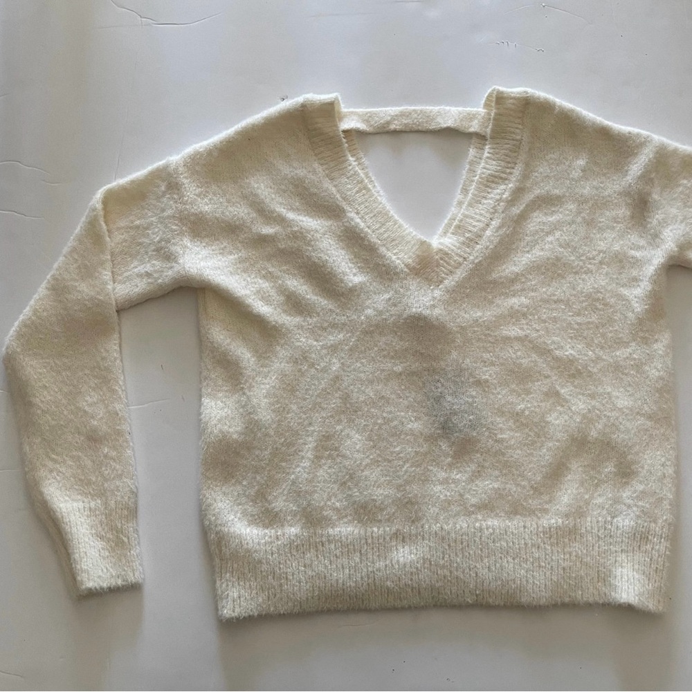 White V-Neck Fleece Jessica Simpson Knot Sweater